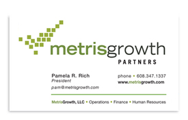 Metris Growth Partners business card.