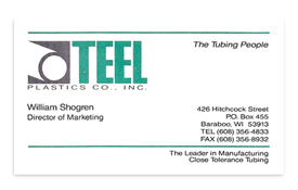 Teel Plastics business card.